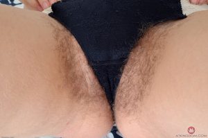 All natural American Aali Rousseau displaying her super hairy crotch close up