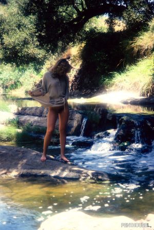 Wonderful blonde Carol Ann Wilken gets wet during outdoor vintage photoshoot