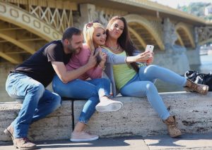 Euro chicks in denim jeans agree to threesome sex with long penis after selfie