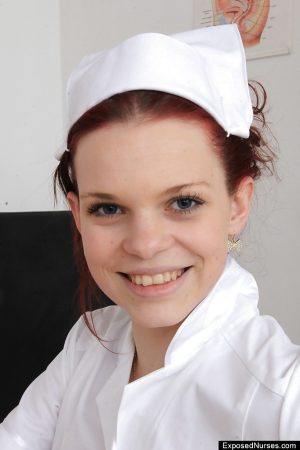Unique redhead nurse female Lea is masturbating in gyno cabinet